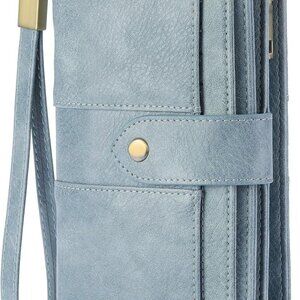 Womens Leather Wallet Large Capacity Bifold RFID Blocking Card Holder with Zippe